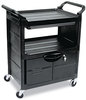 A Picture of product RCP-345700BLA Rubbermaid® Commercial Utility Cart with Locking Doors,  Two-Shelf, 33-5/8w x 18-5/8d x 37-3/4h, Black