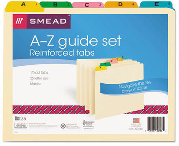 Smead™ Alphabetic Top Tab Indexed File Guide Set 1/5-Cut A to Z, 8.5 x 11, Manila, 25/Set