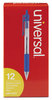 A Picture of product UNV-15531 Universal™ Comfort Grip® Clear Barrel Retractable Ballpoint Pen Medium 1 mm, Blue Ink, Clear/Blue Dozen