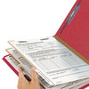 A Picture of product SMD-14031 Smead™ Six-Section Colored Pressboard Top Tab Classification Folders with SafeSHIELD® Coated Fasteners Six 2 Dividers, Letter Size, Bright Red, 10/Box