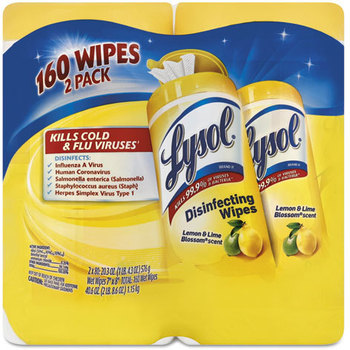 LYSOL® Brand Disinfecting Wipes,  Lemon/Lime Blossom, 7 x 8, 80/Canister, 2 Canisters/Pack, 3 Packs/Case, 6 Canisters/Case.