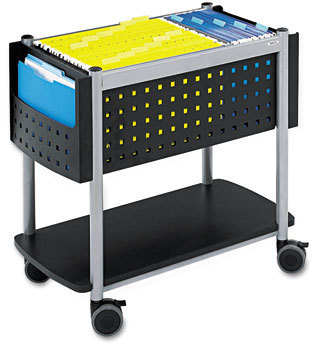 Safco® Scoot™ Open Top Mobile File Cart Metal, 1 Shelf, 3 Bins, 28" x 14.75" 26", Black/Silver