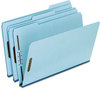 A Picture of product PFX-FP313 Pendaflex® Heavy-Duty Pressboard Folders with Embossed Fasteners,  2 Fasteners, 1" Expansion, 1/3 Cut, Legal, Blue, 25/Box