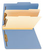 A Picture of product SMD-14001 Smead™ Colored Top Tab Classification Folders with SafeSHIELD® Coated Fasteners Six 2" Expansion, 2 Dividers, Letter Size, Blue Exterior, 10/Box