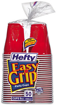 Hefty® Easy Grip® Disposable Plastic Party Cups,  9 oz, Red, 50/Pack, 12 Packs/Case.