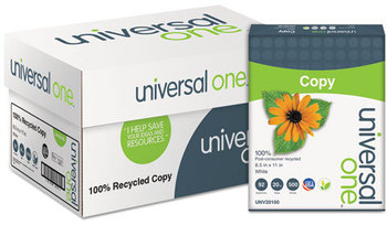 Universal® 100% Recycled Copy Paper 92 Bright, 20 lb Bond Weight, 8.5 x 11, White, 500 Sheets/Ream, 10 Reams/Carton