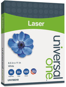 Universal One™ Laser Paper,  98 Brightness, 24lb, 8-1/2 x 11, White, 500 Sheets/Ream