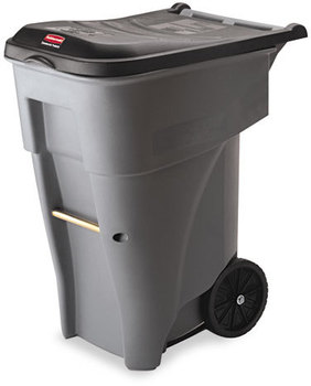 Rubbermaid® Commercial Brute® Roll-Out Heavy-Duty Container,  Square, Polyethylene, 65gal, Gray