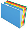 A Picture of product PFX-415315ASST Pendaflex® Colored Reinforced Hanging Folders Legal Size, 1/5-Cut Tabs, Assorted Colors, 25/Box