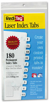 Redi-Tag® Laser and Inkjet Printable Index Tabs,  7/16 Inch, White, 180/Pack