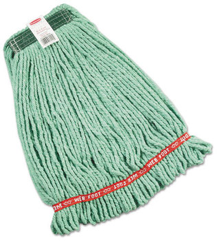Rubbermaid® Commercial Web Foot® Shrinkless® Wet Mop, 20 oz, 1" Headband, Cotton/Synthetic, Green, Medium