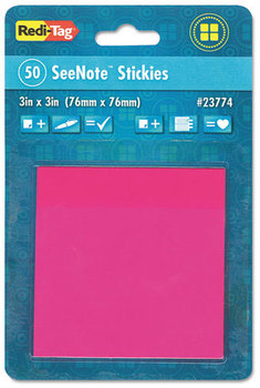 Redi-Tag® SeeNotes Stickies™,  3 x 3, Neon Pink, 50-Sheets/Pad