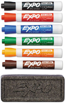 EXPO® Low-Odor Dry Erase Marker and Organizer Kit,  Chisel Tip, Assorted, 6/Set