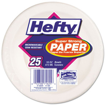 Hefty® Super Strong Paper Dinnerware,  16 oz Bowl, Bagasse, 25/Pack, 12 Packs/Carton