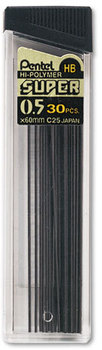 Pentel® Super Hi-Polymer® Lead Refills,  0.5mm, HB, Black, 30/Tube