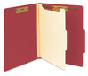 A Picture of product SMD-13703 Smead™ Colored Top Tab Classification Folders with SafeSHIELD® Coated Fasteners Four 2" Expansion, 1 Divider, Letter Size, Red Exterior, 10/Box