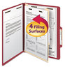 A Picture of product SMD-13703 Smead™ Colored Top Tab Classification Folders with SafeSHIELD® Coated Fasteners Four 2" Expansion, 1 Divider, Letter Size, Red Exterior, 10/Box