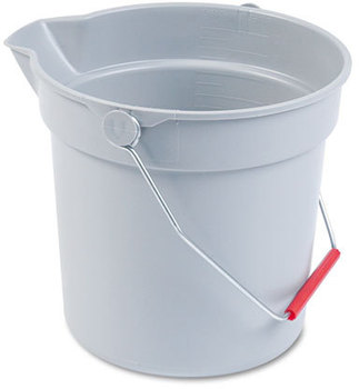BRUTE® Round Bucket.  10 Quart (2.5 Gal).  10-1/2" Diameter x 10-1/4".  Gray Color.  Features molded graduations.