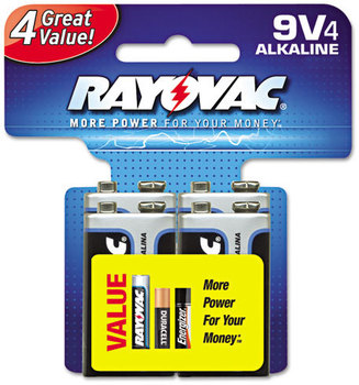 Rayovac® Alkaline Batteries,  9V, 4/Pack