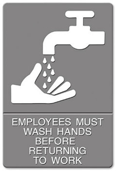 Headline® Sign ADA Sign,  EMPLOYEES MUST WASH HANDS... Tactile Symbol/Braille, 6 x 9, Gray