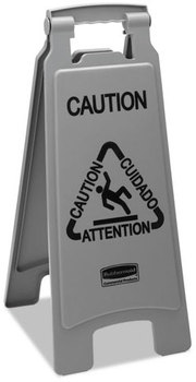 Rubbermaid® Commercial Executive 2-Sided Multi-Lingual Caution Sign,  Gray, 10 9/10 x 26 1/10, 6/Carton
