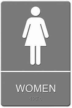Headline® Sign ADA Sign,  Women Restroom Symbol w/Tactile Graphic, Molded Plastic, 6 x 9, Gray