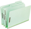 A Picture of product PFX-17186 Pendaflex® Heavy-Duty Pressboard Folders with Embossed Fasteners 1/3-Cut Tabs, 2" Expansion, 2 Legal Size, Green, 25/Box