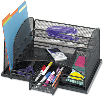 Safco® Onyx™ Organizer with Three Drawers 3 6 Compartments, Steel, 16 x 11.5 8.25, Black