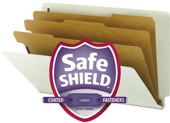 Smead™ End Tab Pressboard Classification Folders With SafeSHIELD® Coated Fasteners Eight 3" Expansion, 3 Dividers, Legal Size, Gray-Green,10/BX