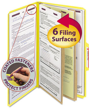 Smead™ Six-Section Colored Pressboard Top Tab Classification Folders with SafeSHIELD® Coated Fasteners Six 2 Dividers, Legal Size, Yellow, 10/Box