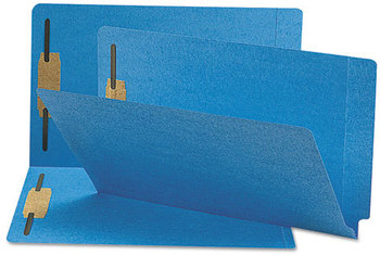 Smead™ Heavyweight Colored End Tab Fastener Folders 0.75" Expansion, 2 Fasteners, Legal Size, Blue Exterior, 50/Box