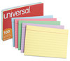 A Picture of product UNV-47256 Universal® Recycled Index Strong 2 Pt. Stock Cards Ruled, 5 x 8, Assorted, 100/Pack