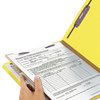 A Picture of product SMD-18734 Smead™ Four-Section Colored Pressboard Top Tab Classification Folders with SafeSHIELD® Coated Fasteners Four 1 Divider, Legal Size, Yellow, 10/Box