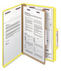 A Picture of product SMD-18734 Smead™ Four-Section Colored Pressboard Top Tab Classification Folders with SafeSHIELD® Coated Fasteners Four 1 Divider, Legal Size, Yellow, 10/Box