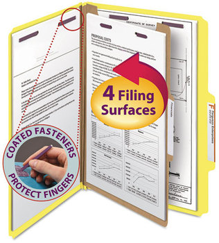 Smead™ Four-Section Colored Pressboard Top Tab Classification Folders with SafeSHIELD® Coated Fasteners Four 1 Divider, Legal Size, Yellow, 10/Box