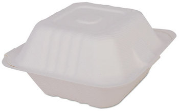 SCT® ChampWare™ Molded-Fiber Clamshell Containers,  6w x 6d x 3h, White, 500/Carton.  Compostable.