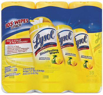 LYSOL® Brand Disinfecting Wipes,  7x8, White, Lemon & Lime Blossom, 35/Canister, 3/PK, 4 PK/CT