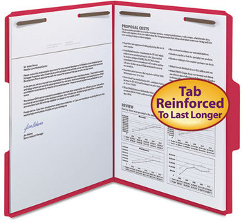 Smead™ WaterShed® CutLess® Reinforced Top Tab Fastener Folders 0.75" Expansion, 2 Fasteners, Letter Size, Red Exterior, 50/Box