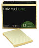 A Picture of product UNV-28073 Universal® Recycled Self-Stick Note Pads Ruled, 4" x 6", Yellow, 100 Sheets/Pad, 12 Pads/Pack