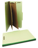 A Picture of product UNV-10281 Universal® Four-, Six- and Eight-Section Pressboard Classification Folders Six-Section 2" Expansion, 2 Dividers, 6 Fasteners, Legal Size, Green Exterior, 10/Box