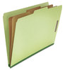 A Picture of product UNV-10281 Universal® Four-, Six- and Eight-Section Pressboard Classification Folders Six-Section 2" Expansion, 2 Dividers, 6 Fasteners, Legal Size, Green Exterior, 10/Box