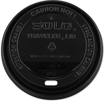 SOLO® Cup Company Traveler® Drink-Thru Lid,  10-24oz Cups, Black, 100/Sleeve, 10 Sleeves/Carton