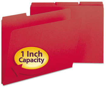 Smead™ Expanding Recycled Heavy Pressboard Folders 1/3-Cut Tabs: Assorted, Letter Size, 1" Expansion, Bright Red, 25/Box