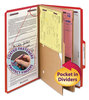 A Picture of product SMD-19082 Smead™ Six-Section Pressboard Top Tab Pocket-Style Classification Folders with SafeSHIELD® Coated Fasteners 6-Section Pocket 6 2 Dividers, Legal Size, Bright Red, 10/BX