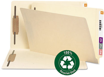 Smead™ 100% Recycled Manila End Tab Fastener Folders 0.75" Expansion, 2 Fasteners, Legal Size, Exterior, 50/Box