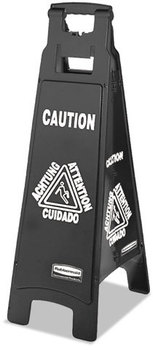 Rubbermaid® Commercial Executive 4-Sided Multi-Lingual Caution Sign,  Black/White, 11 9/10 x 38