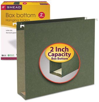 Smead™ Box Bottom Hanging File Folders 2" Capacity, Letter Size, Standard Green, 25/Box