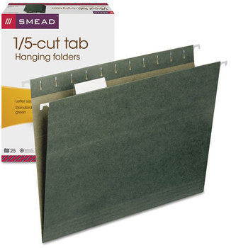 Smead™ Hanging Folders Letter Size, 1/5-Cut Tabs, Standard Green, 25/Box