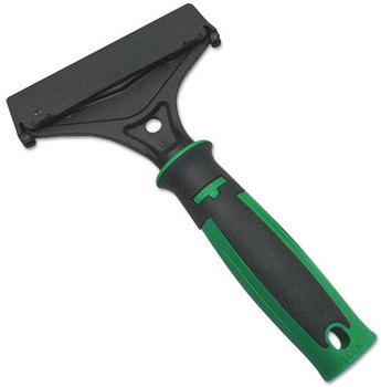 Unger Ergotec Scraper. Short Handle. 4" Wide Blade, 8" long handle. Plastic handle, carbon steel blade.
