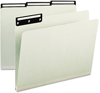 Smead™ Recycled Heavy Pressboard File Folders With Insertable Metal Tabs with 1/3-Cut Letter Size, 1" Expansion, Gray-Green, 25/Box